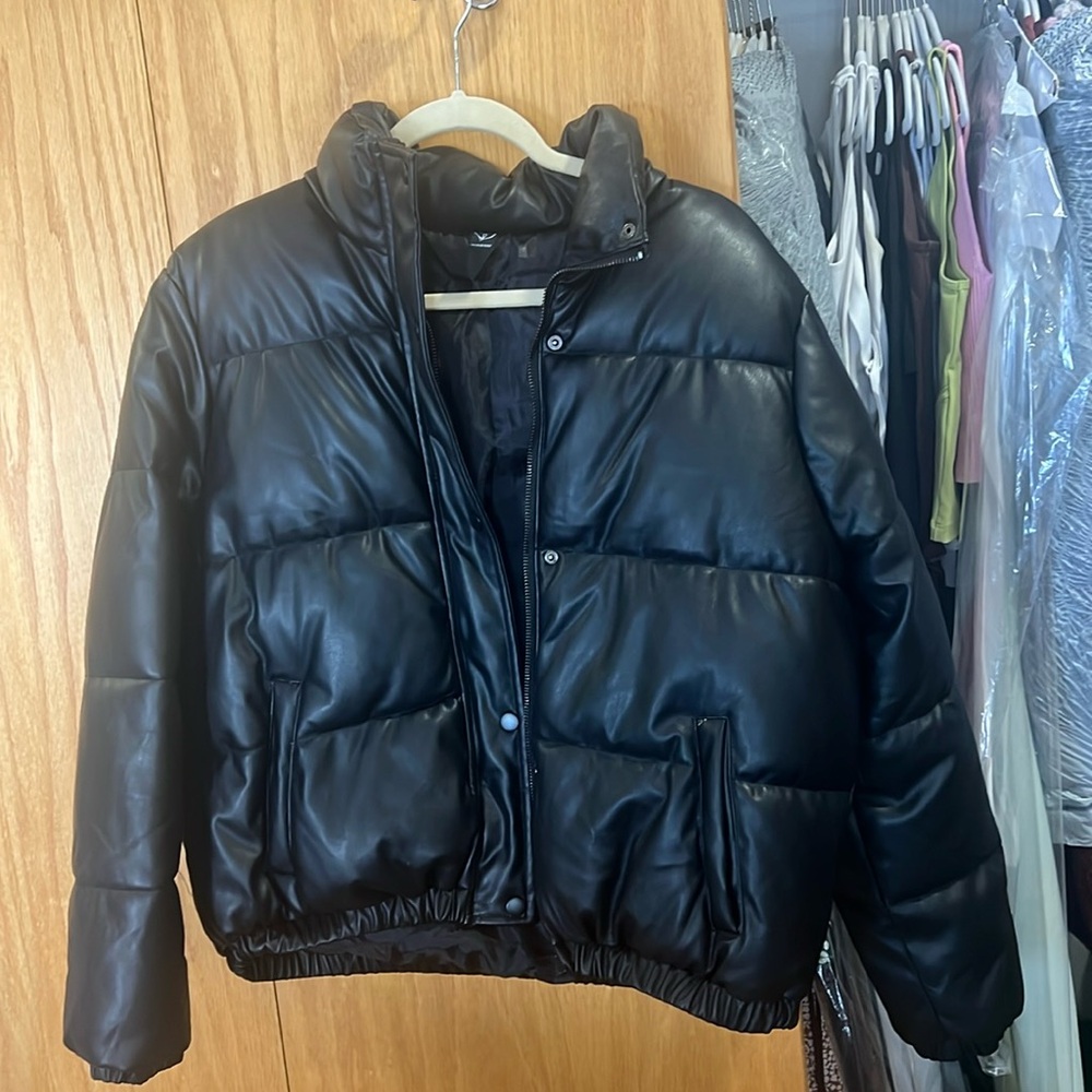 Faux Leather Puffer Jacket
